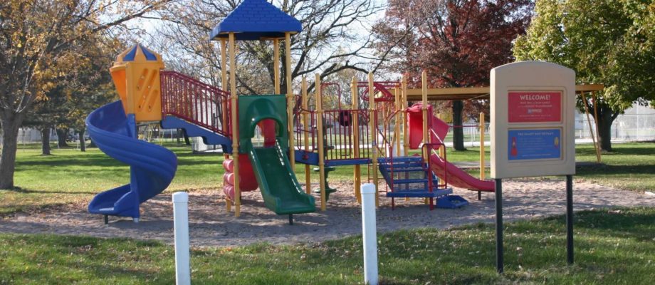 Giltner park with colorful jungle gym